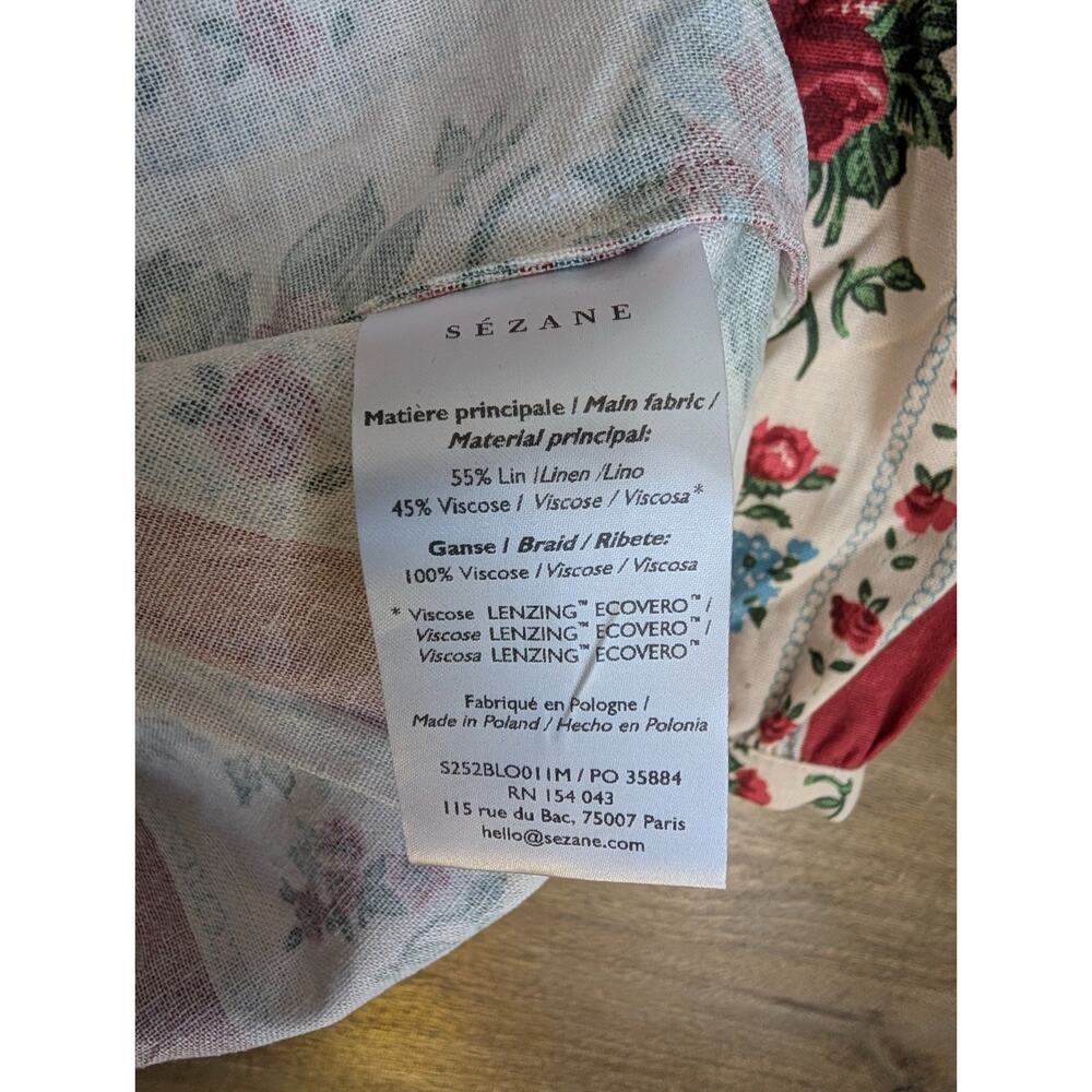 NWT Sezane Blouse Womens 36 Multi Red Cream Floral Imprime Margaret Button Front - Picture 5 of 5